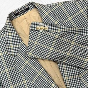 Daks London Blazer Men 42R Green Blue Cream Check Wool Silk 3 Roll 2 Windowpane‎